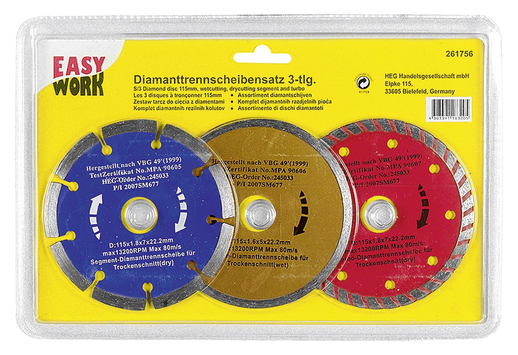 EASY WORK Diamanttrennscheibensatz 3-teilig - VPE: 5