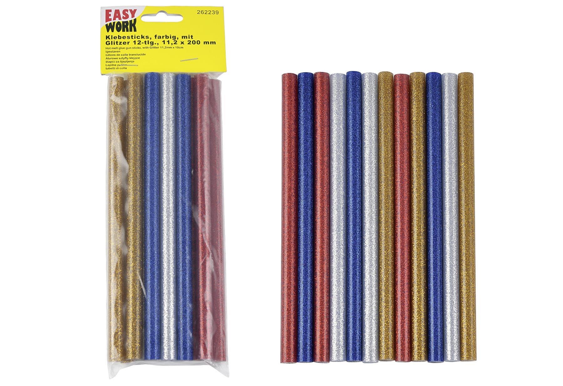EASY WORK Mini-Klebesticks farbig 'Glitzer' 12-teilig - VPE: 6