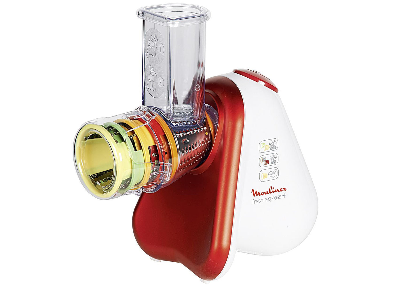 MOULINEX Elektrisches Schnitzelwerk Fresh Express Plus DJ756G 5 Trommeleinsätze zum Raspeln Schneiden und Reiben