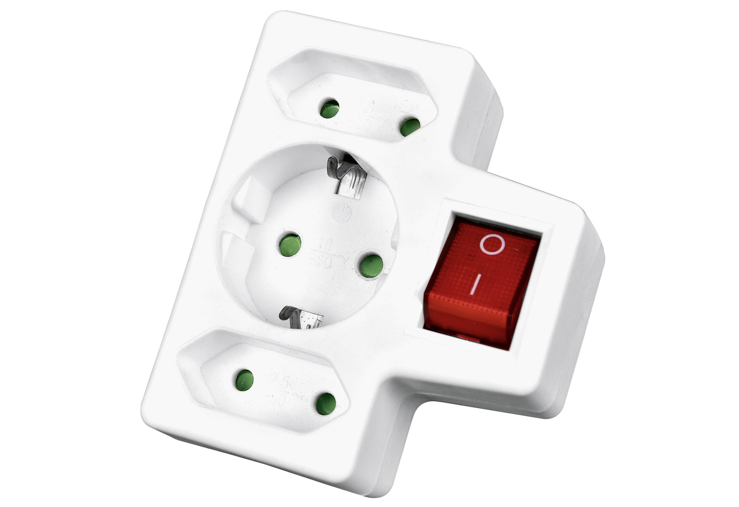 HEITECH Steckdosenadapter mit Schalter 3fach 1Schu/2Euro - VPE: 10