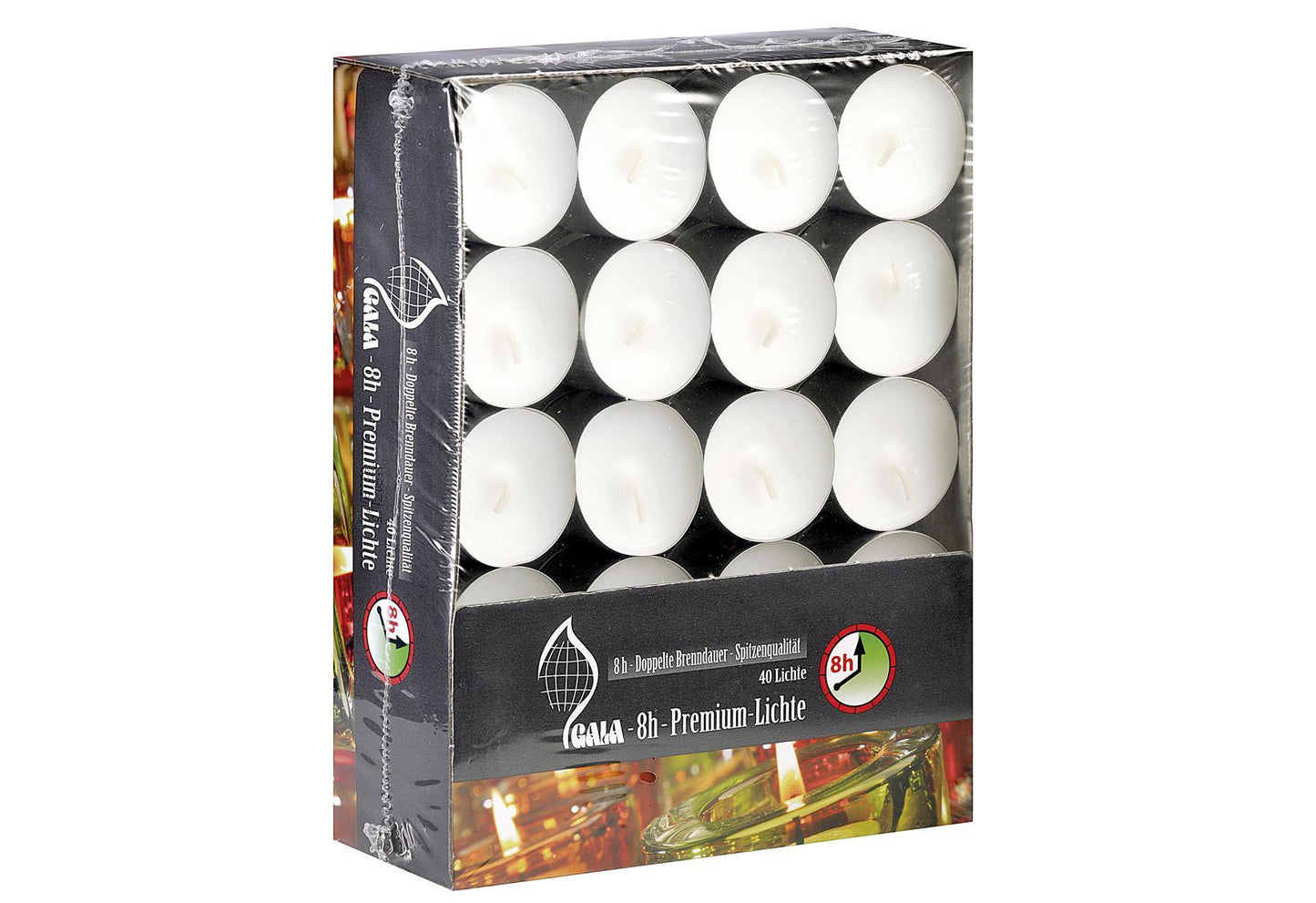 Teelicht Nightlight 8h-Lichte Basic doppelte Höhe 40 im Pack 25cm Ø4cm - VPE: 8