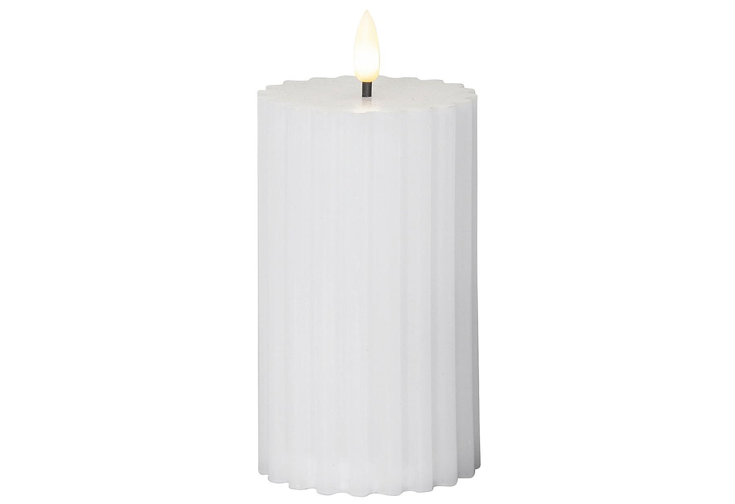 STAR TRADING LED Wachskerze Flamme Stripe Batterie Timer weiß 15x75cm