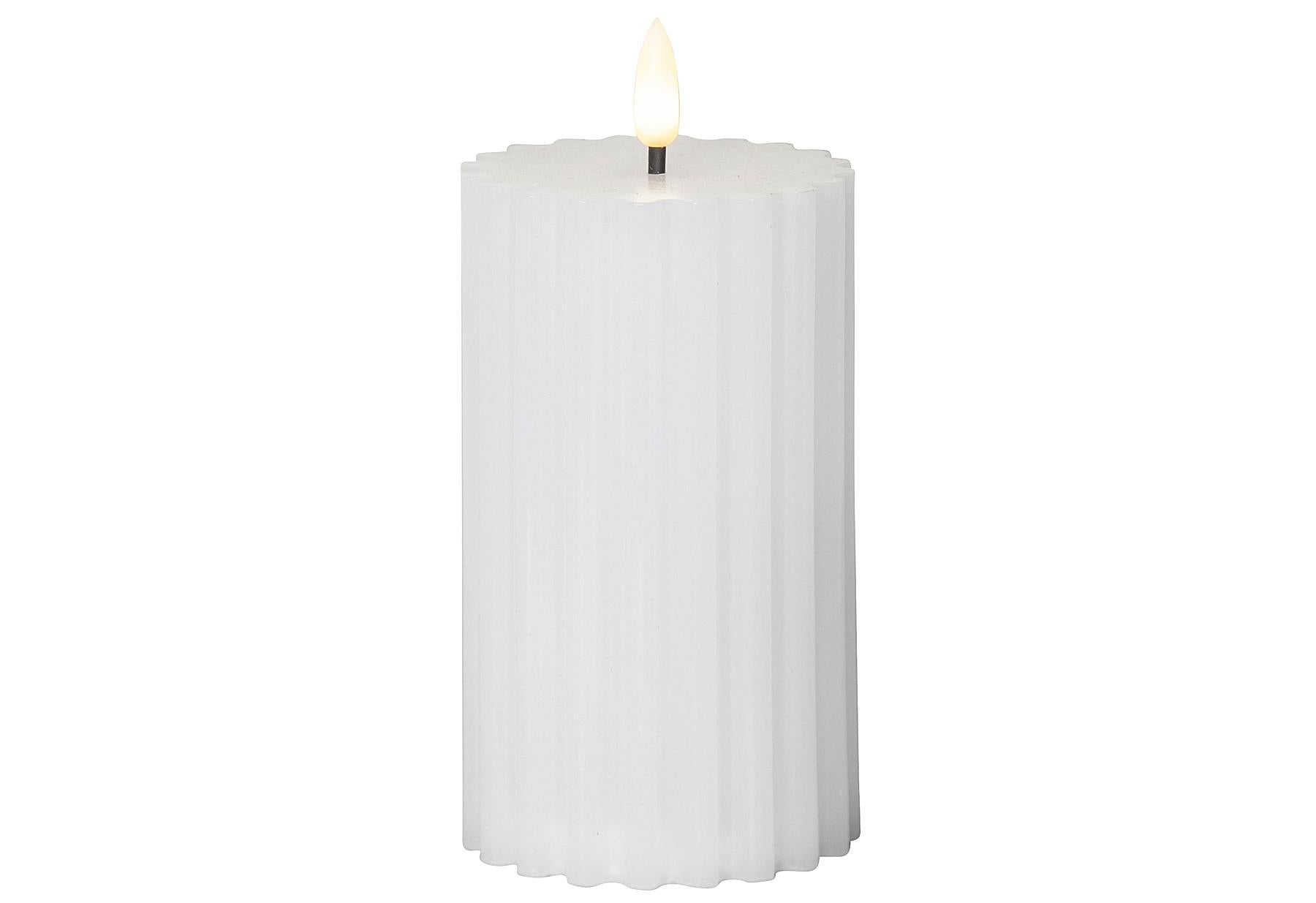STAR TRADING LED Wachskerze Flamme Stripe Batterie Timer weiß 15x75cm