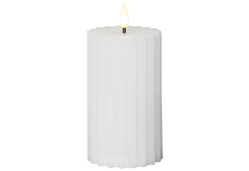 STAR TRADING LED Wachskerze Flamme Stripe Batterie Timer weiß 15x75cm