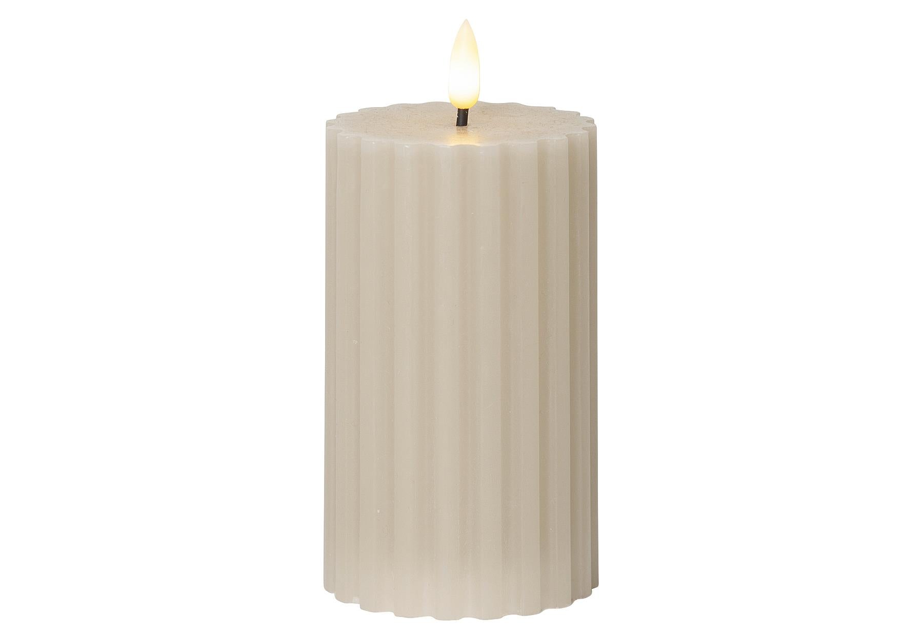 STAR TRADING LED Wachskerze Flamme Stripe Batterie Timer beige 15x75cm