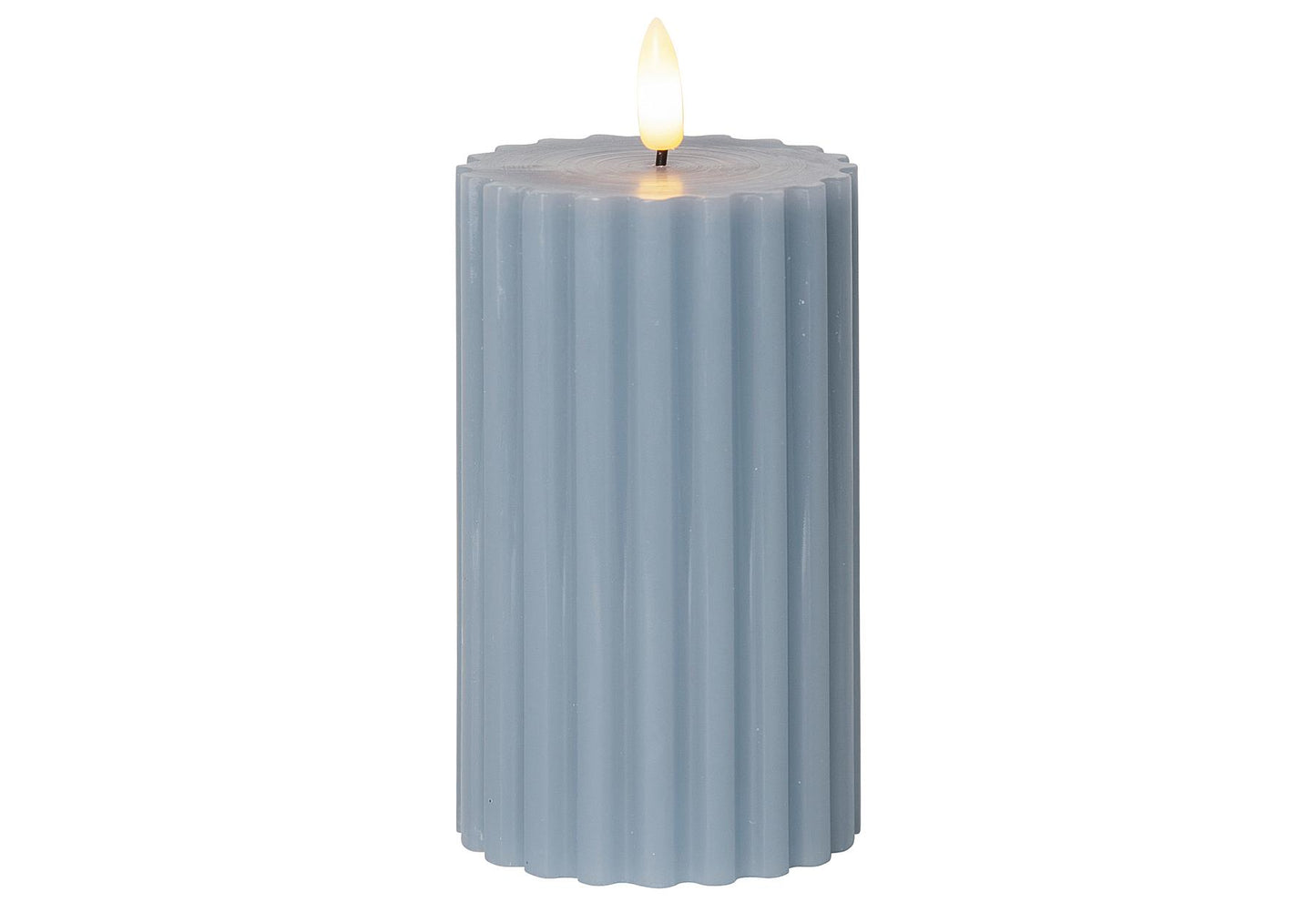STAR TRADING LED Wachskerze Flamme Stripe Batterie Timer blau 15x75cm