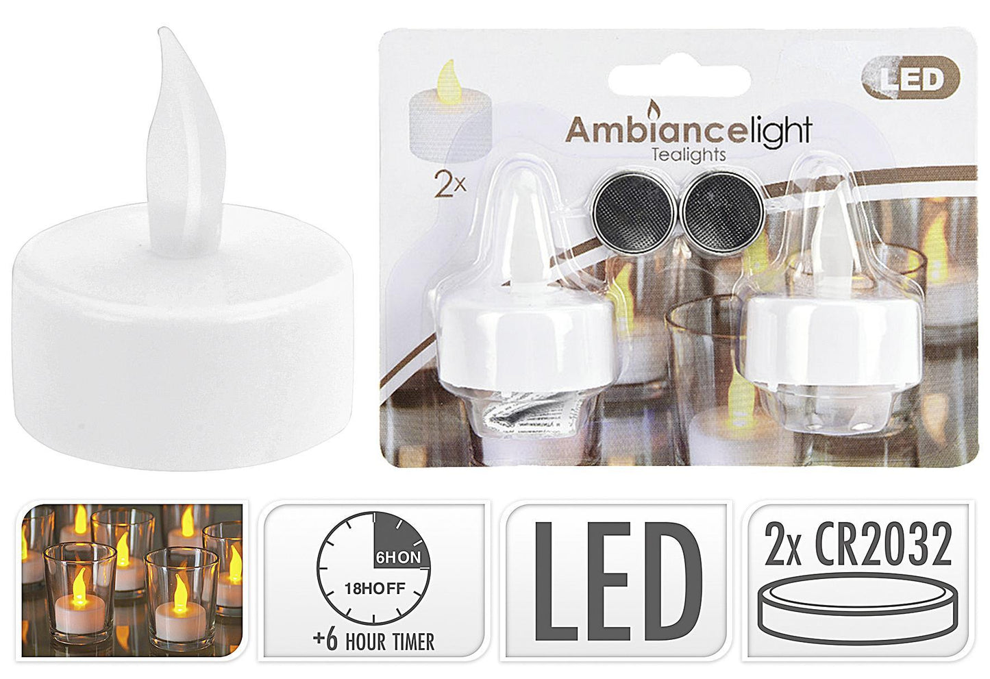 LED Teelichte mit Timer ws 2Satz inkl 2 CR2032 Batterien - VPE: 24