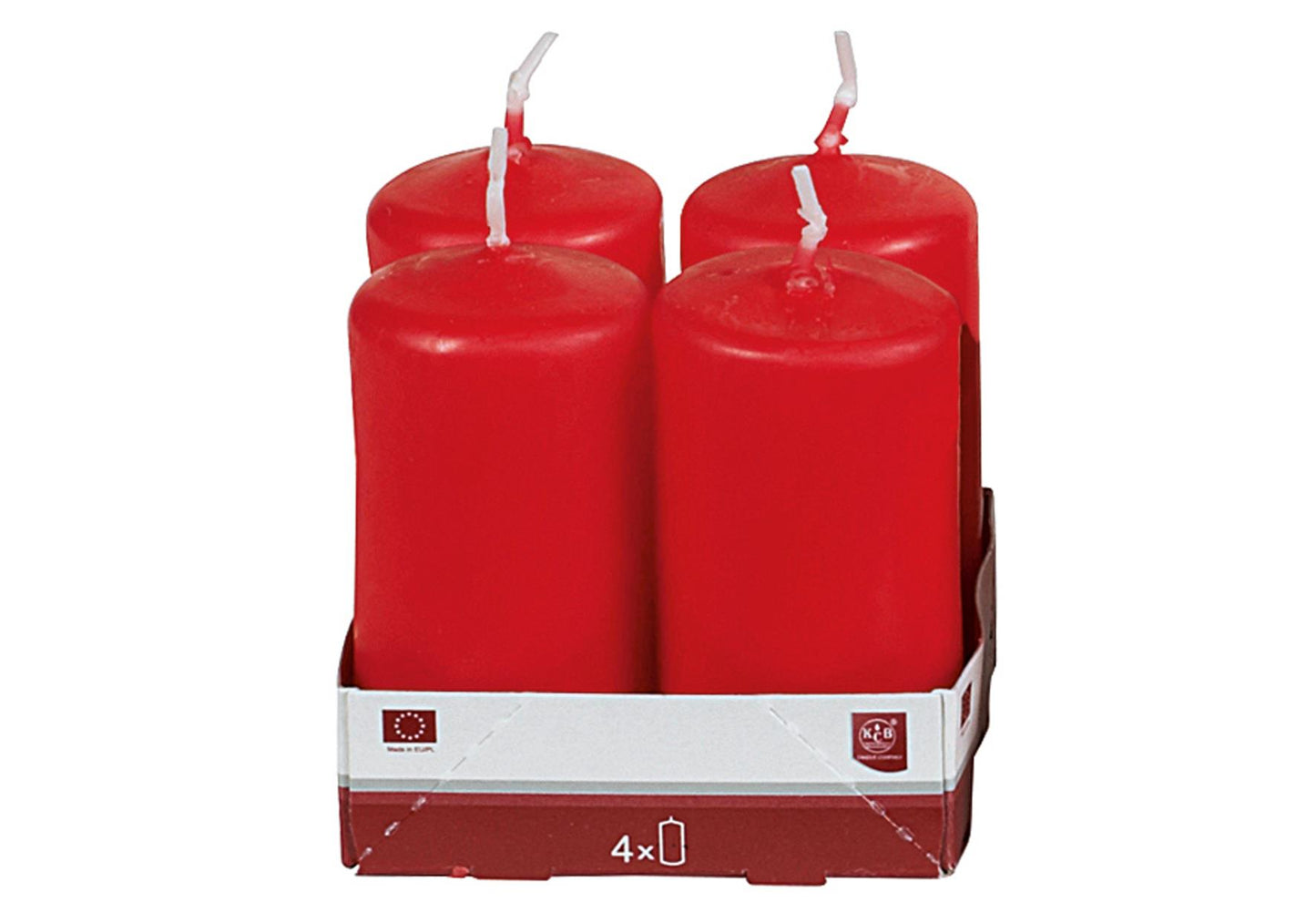 Stumpenkerze 8cm Ø4cm rot 4 Pack - VPE: 10
