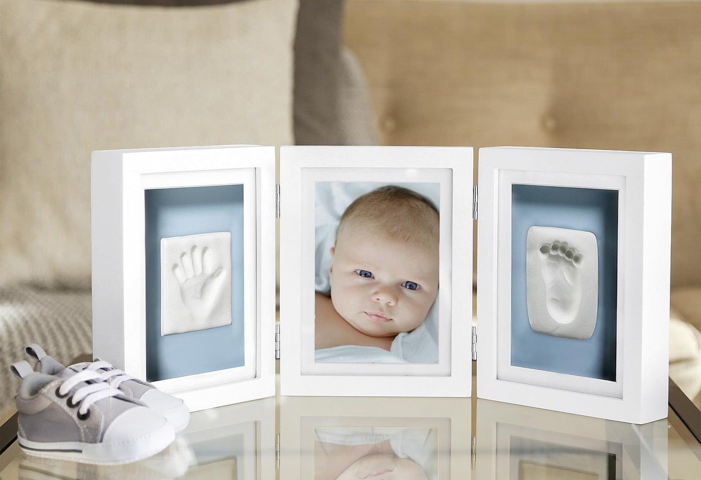 PEARHEAD Tischbilderrahmen 'Baby Deluxe' für 1 Foto und Hand- und Fußabdruck Inhalt: 3 x Bilderrahmen (verbunden durch