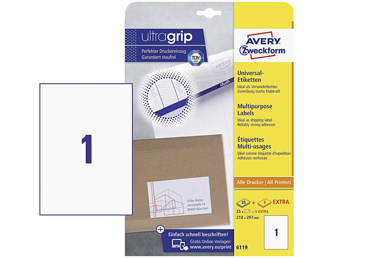 AVERY ZWECKFORM Etiketten 6119 210x297 25x 25 Stück