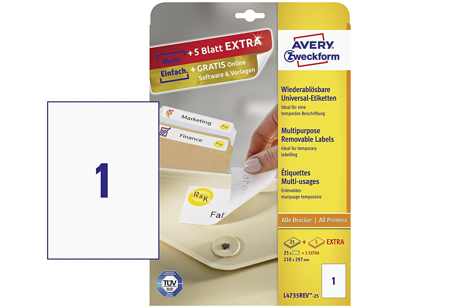 AVERY ZWECKFORM Etiketten L4735REV 210x297 25 Blatt