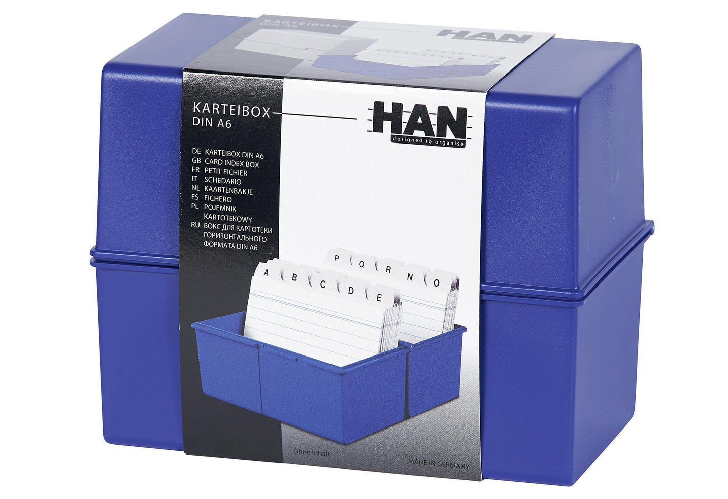 HAN Karteibox DIN A6 quer blau inkl 100 Karten und A-Z Register - VPE: 3