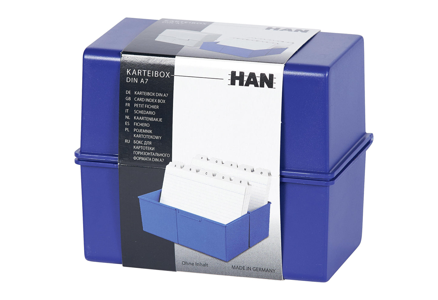 HAN Karteibox DIN A7 quer blau inkl 100 Karten und A-Z Register - VPE: 3