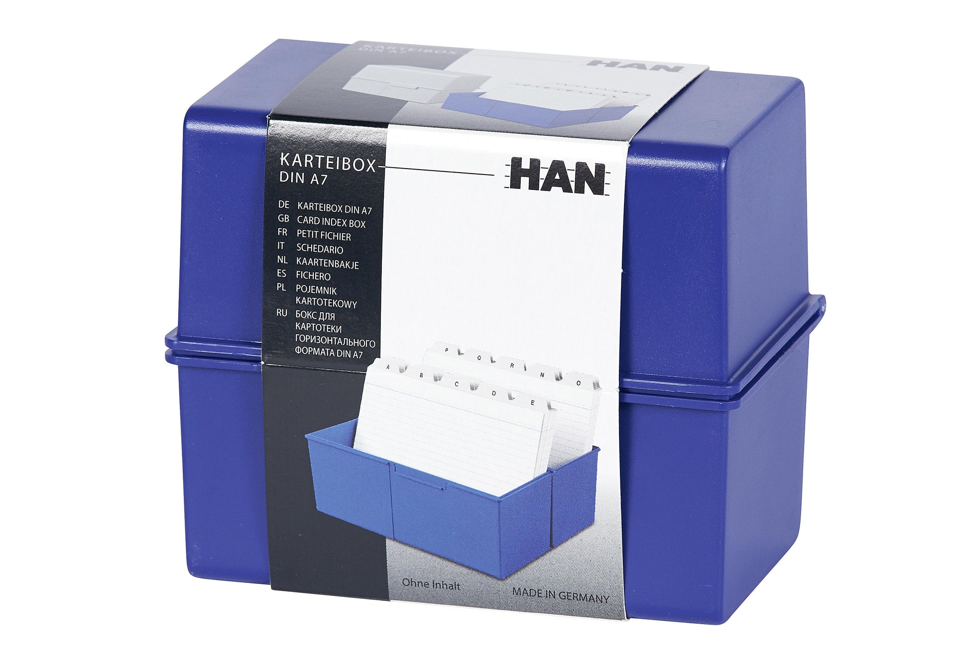 HAN Karteibox DIN A7 quer blau inkl 100 Karten und A-Z Register - VPE: 3