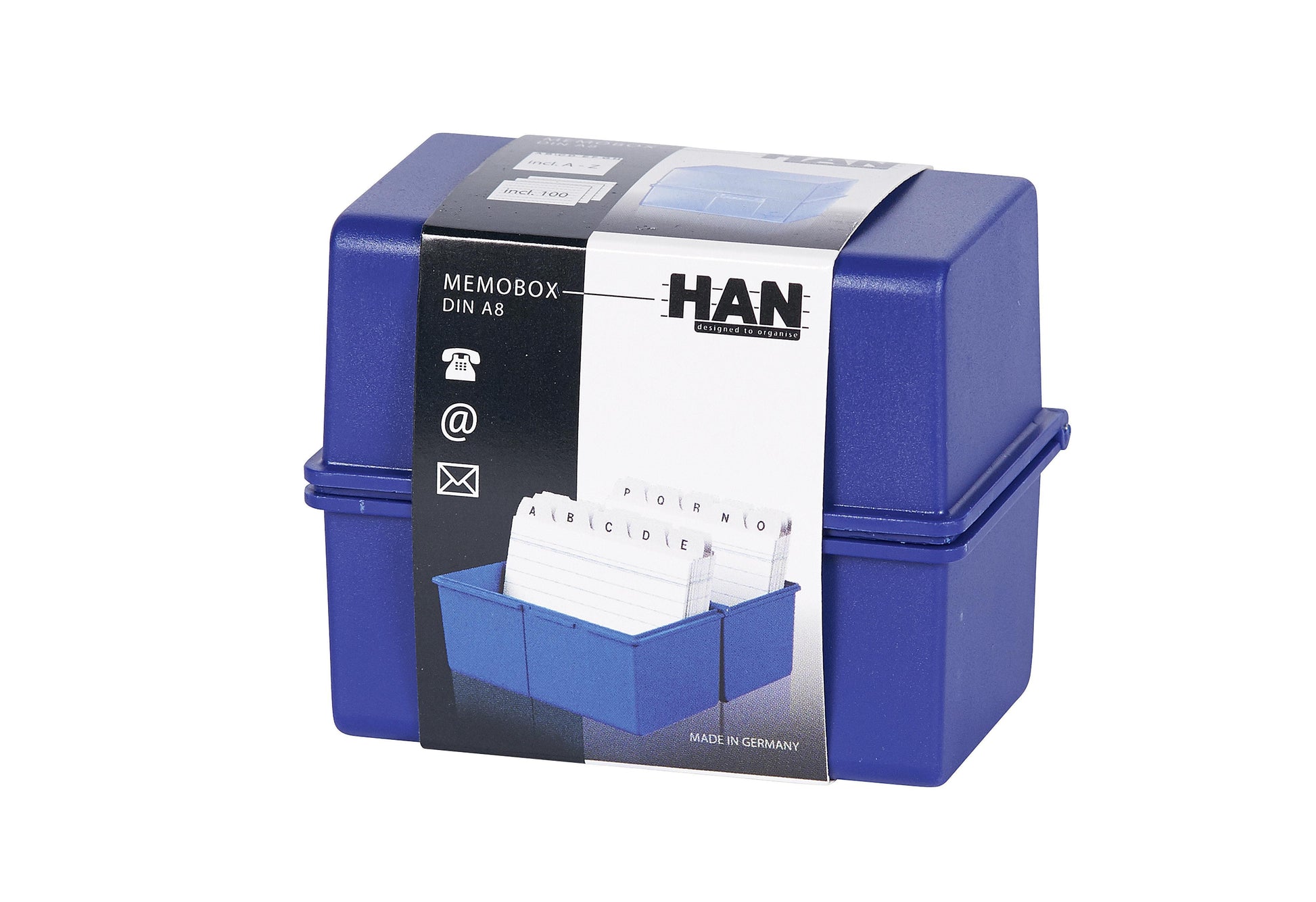 HAN Karteibox DIN A8 quer blau inkl 100 Karten und A-Z Register - VPE: 6