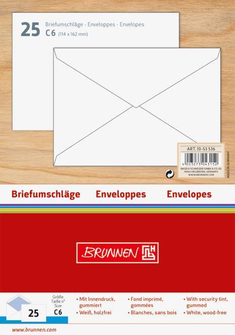 BRUNNEN Umschläge C6 weiß 25Stk 25er Pack - VPE: 20