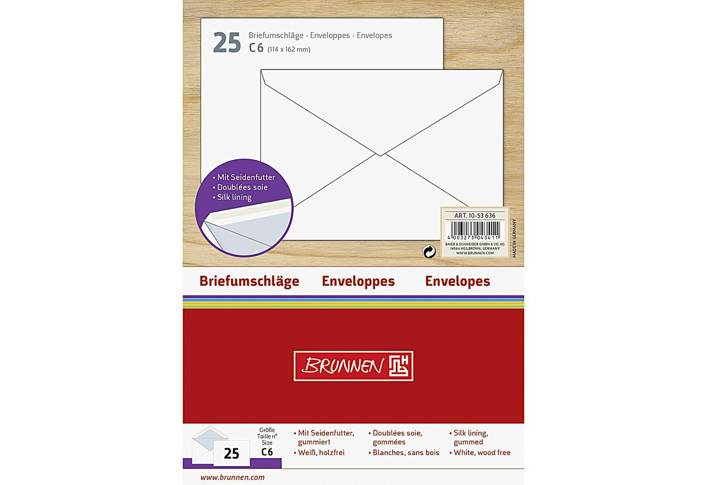 BRUNNEN Umschläge C6 gefüttert 25Stk 25er Pack - VPE: 20
