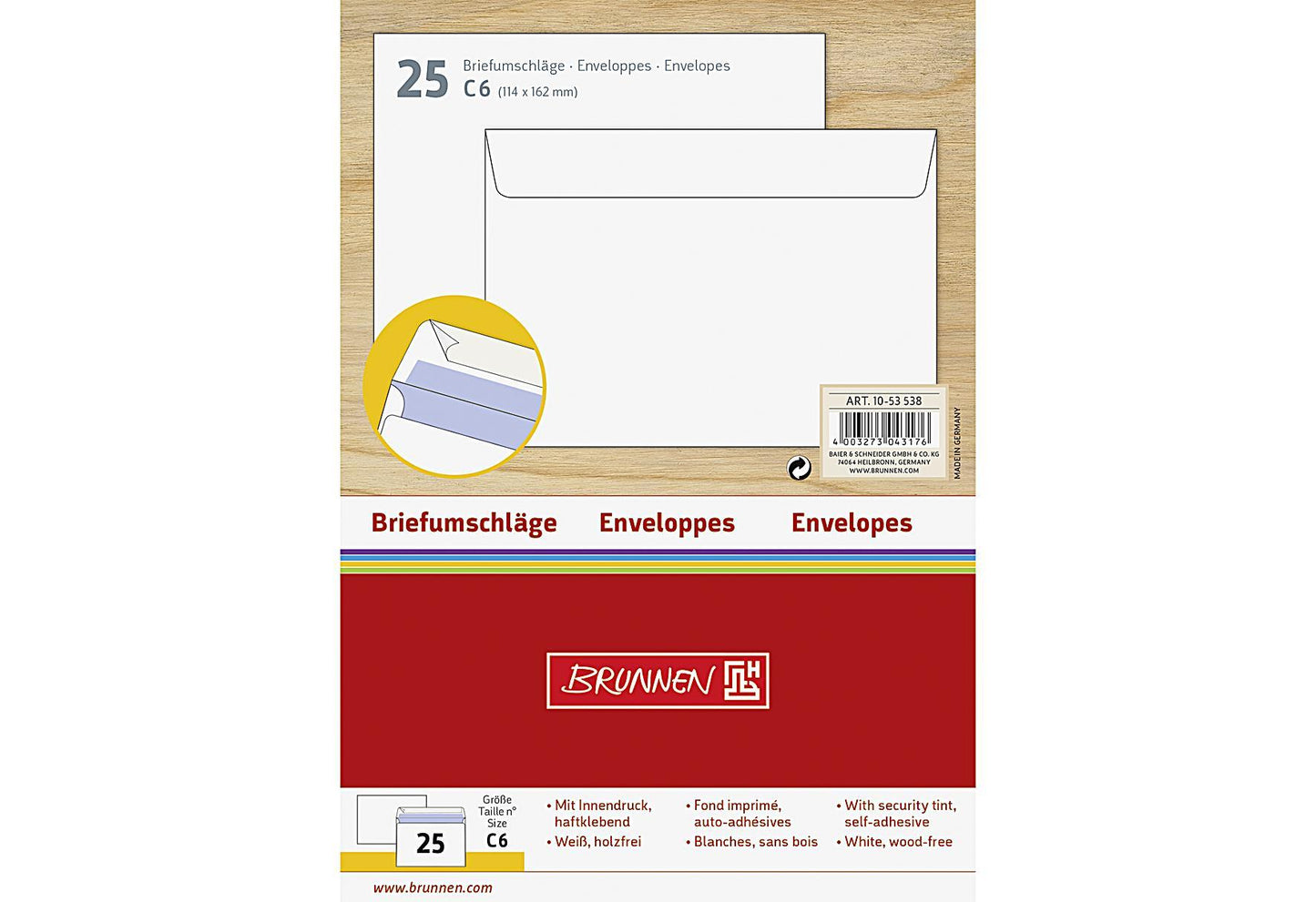 BRUNNEN Umschläge C6 klebend 25Stk 25er Pack - VPE: 20