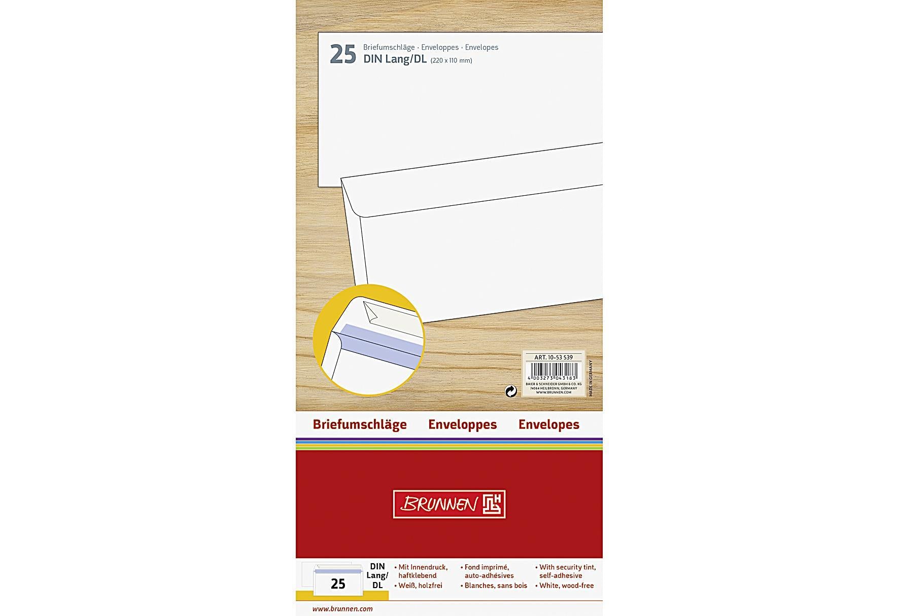 BRUNNEN Umschläge DL klebend 25Stk 25er Pack - VPE: 20