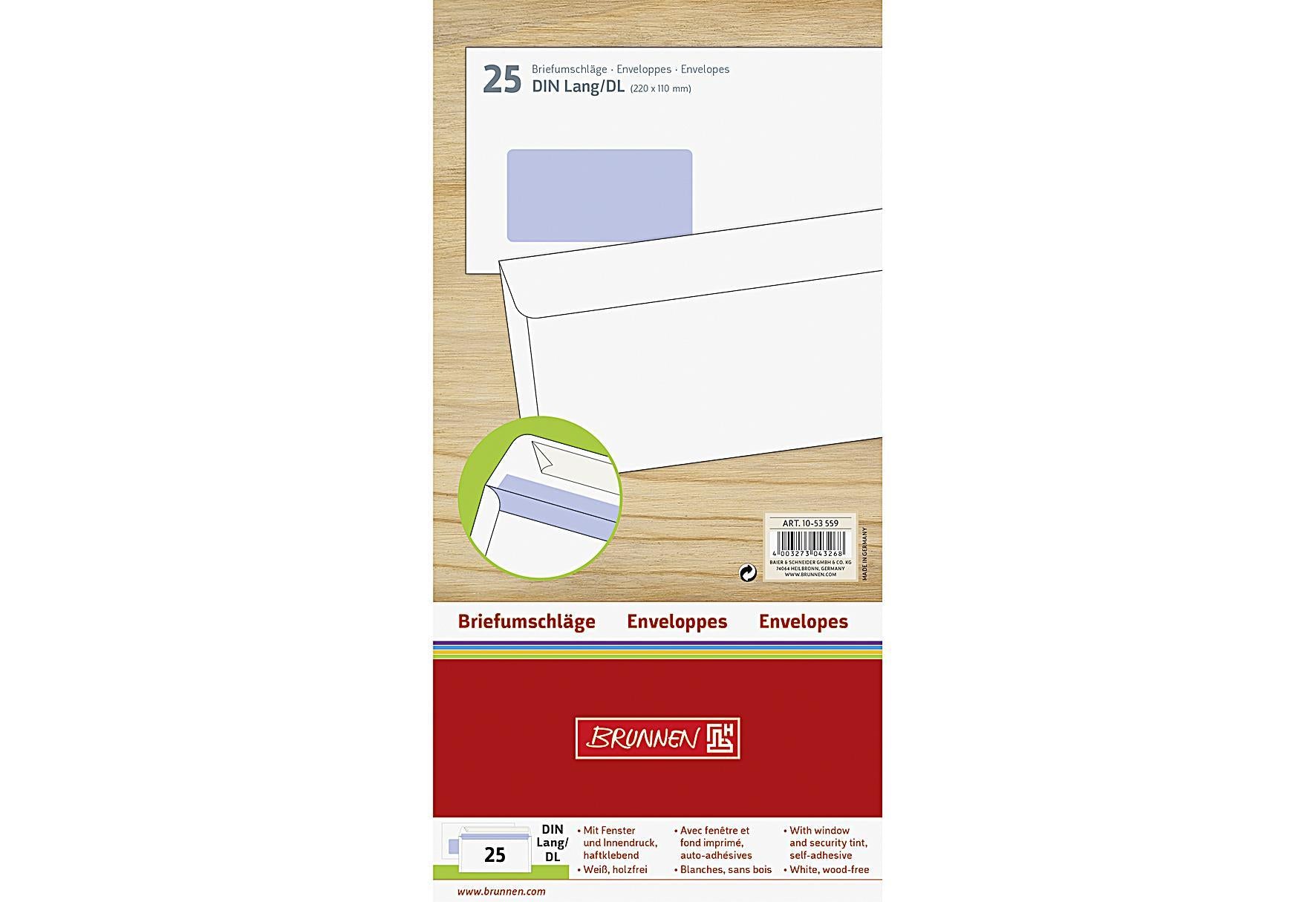 BRUNNEN Umschläge DL mFenster 25Stk 25er Pack - VPE: 20
