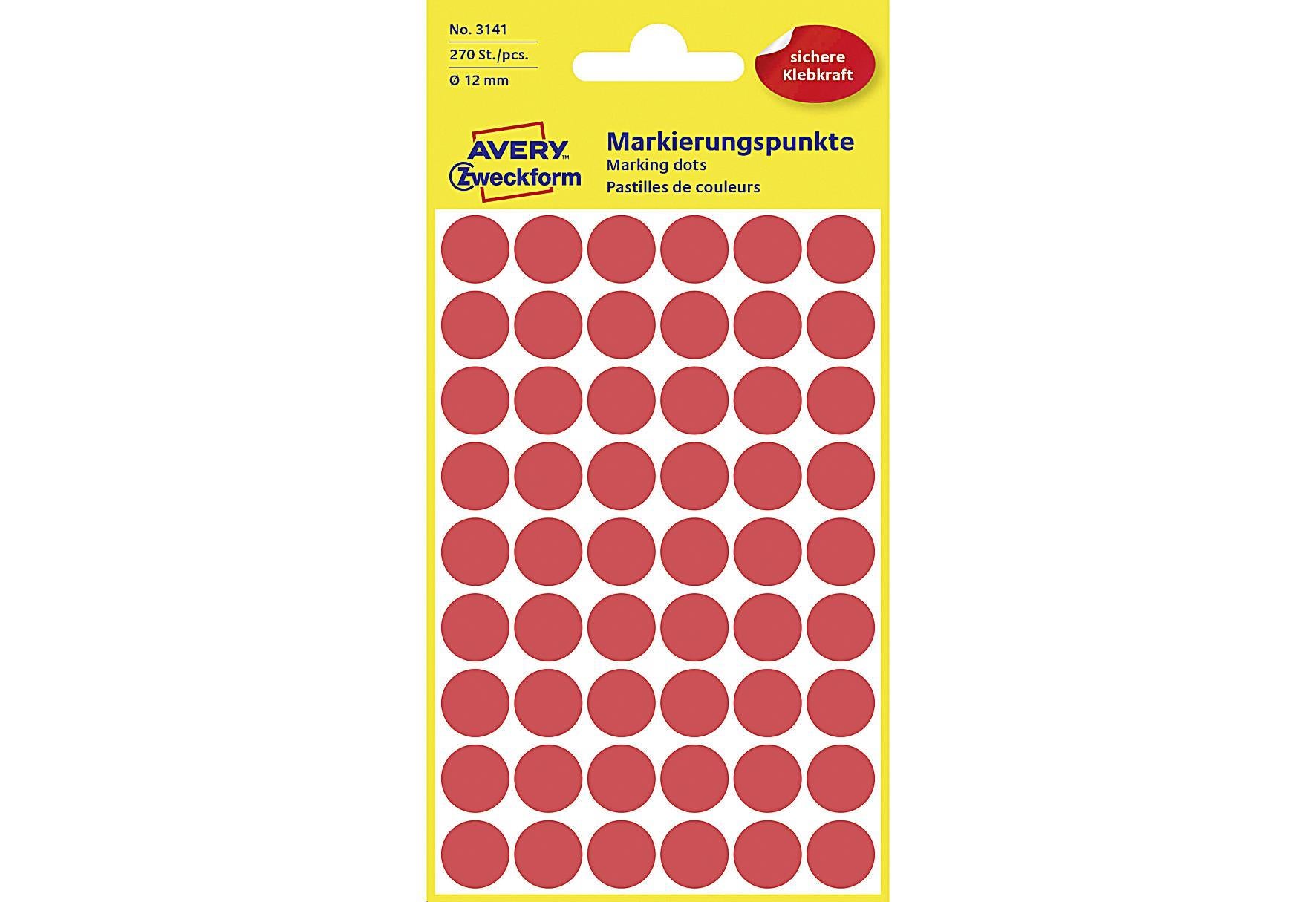 AVERY ZWECKFORM Markierungspunkte 12mm rot - VPE: 10