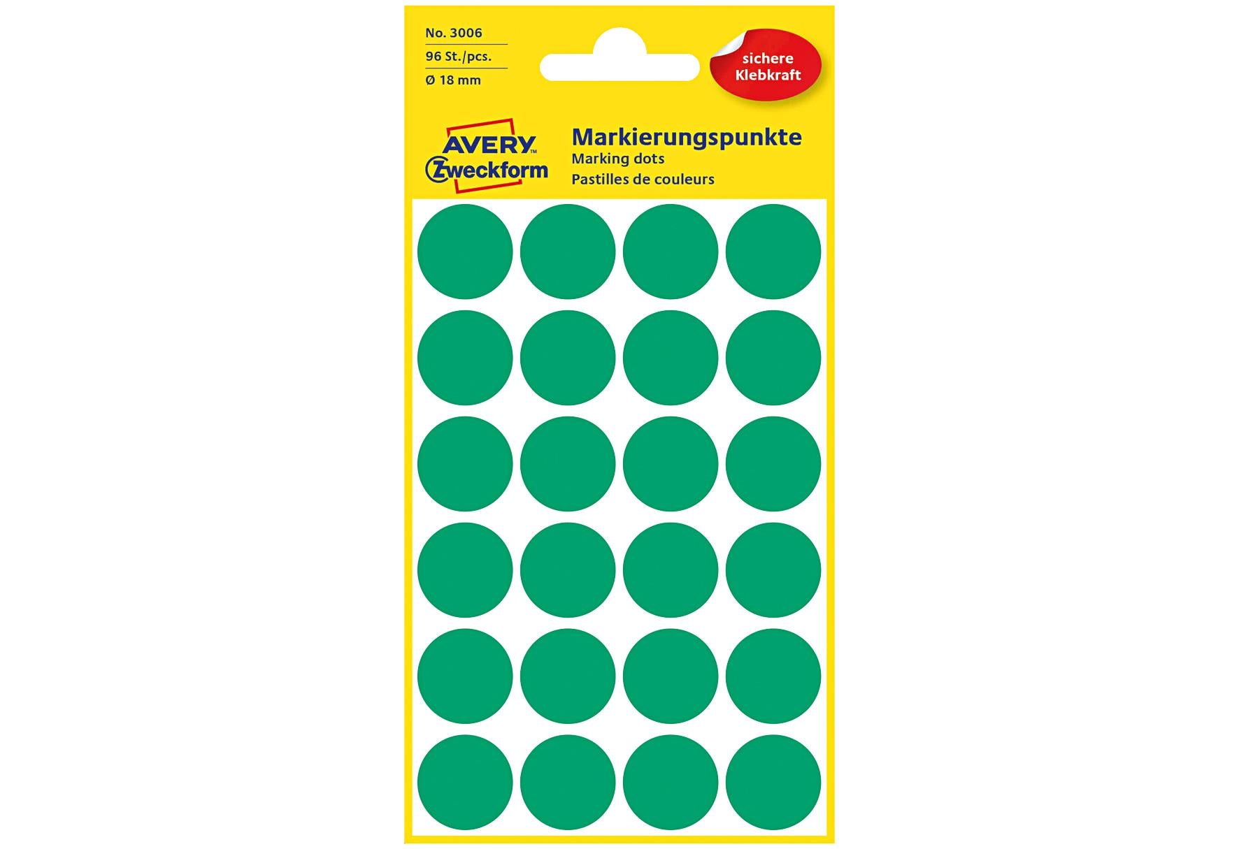 AVERY ZWECKFORM Etik Punkt 18mm grün 3006 - VPE: 10