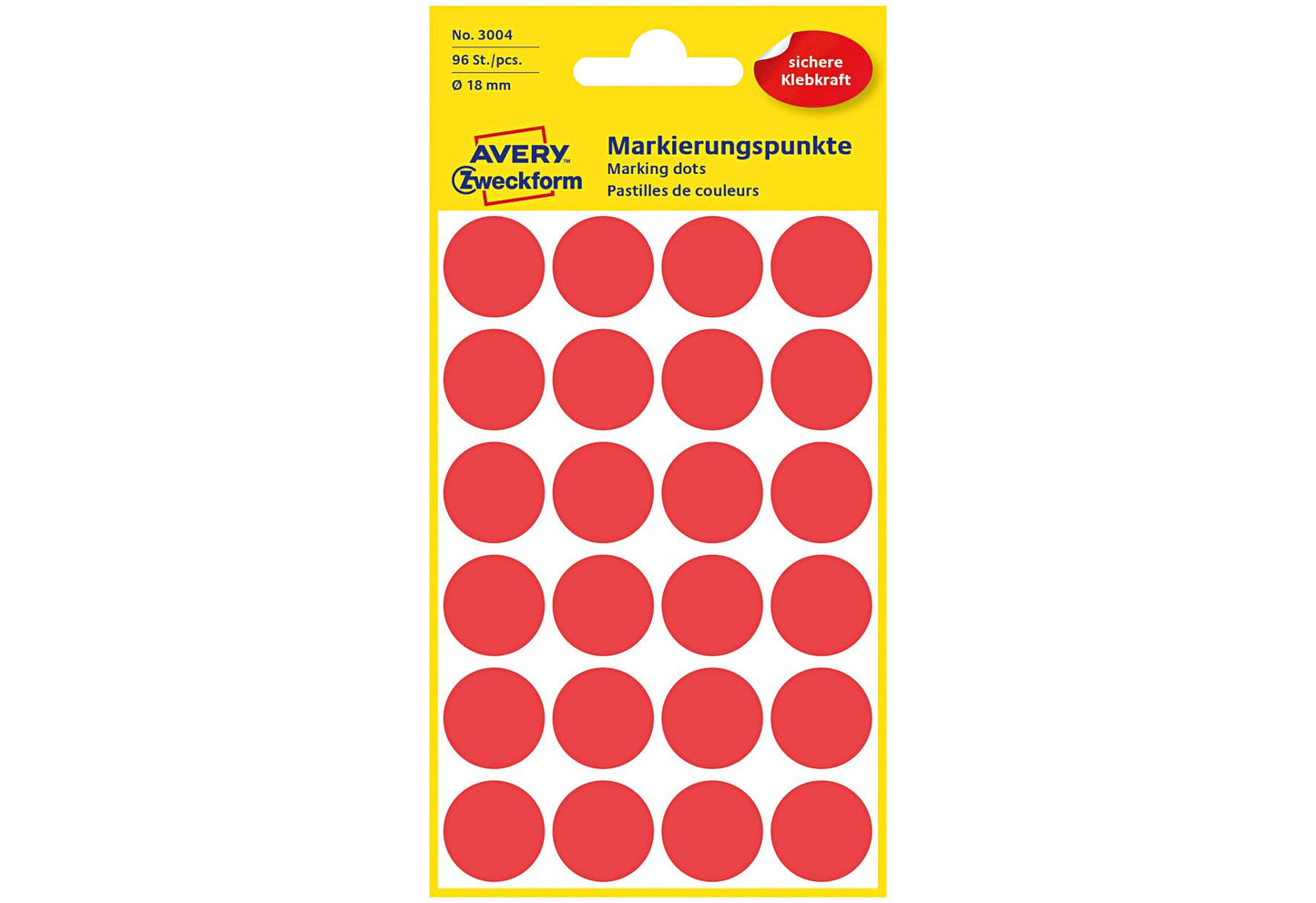 AVERY ZWECKFORM Etik Punkt 18mm rot 3004 - VPE: 10