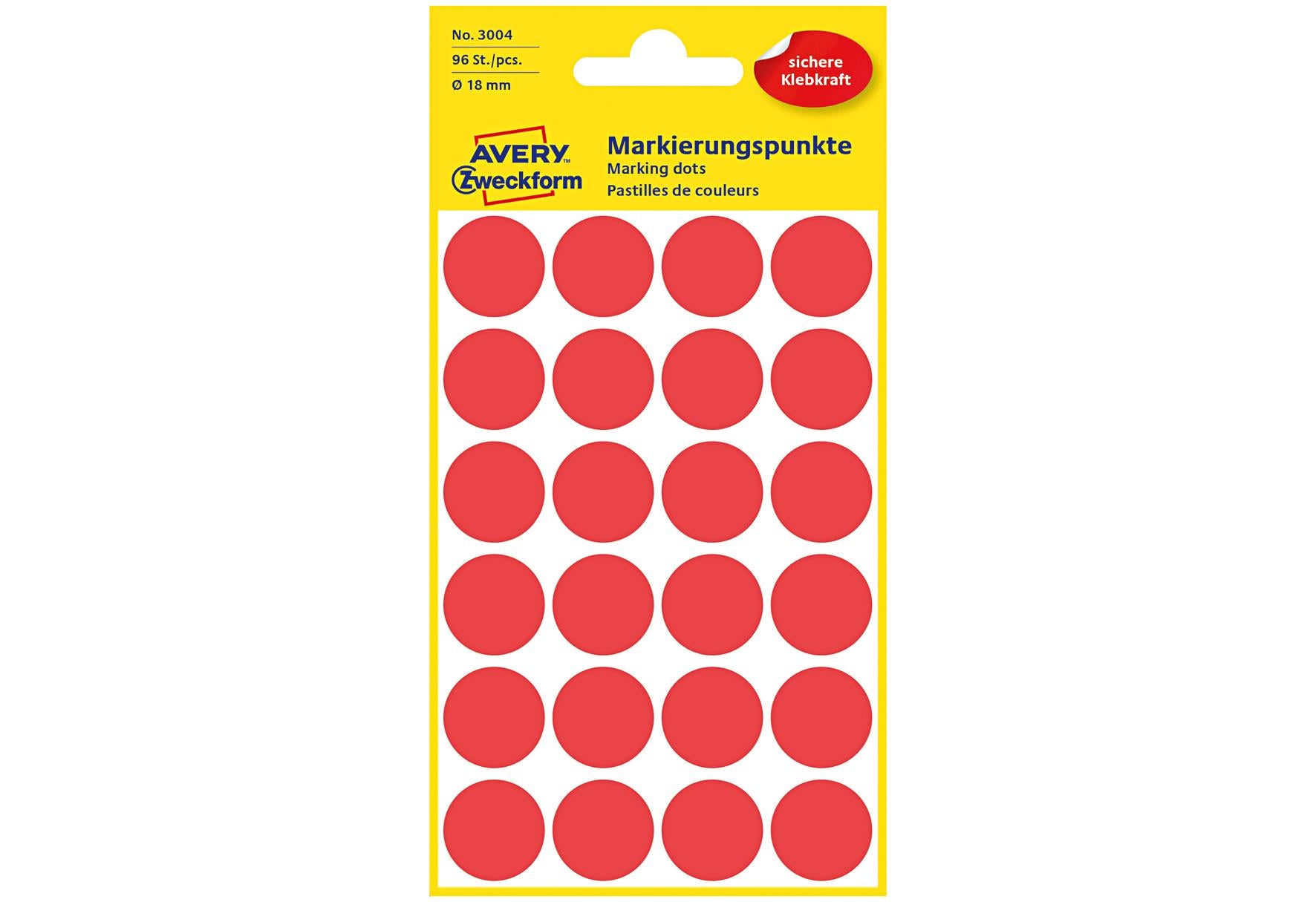 AVERY ZWECKFORM Etik Punkt 18mm rot 3004 - VPE: 10