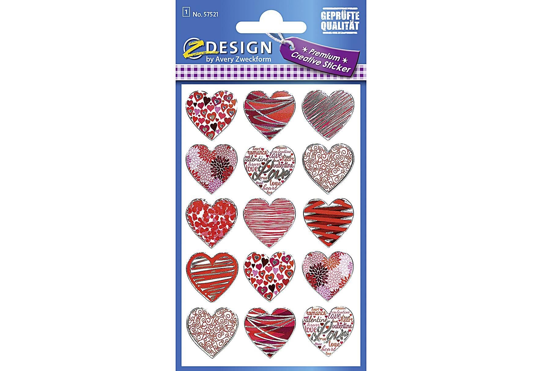 AVERY ZWECKFORM CRE Effektfolie Sticker Herzen - VPE: 10