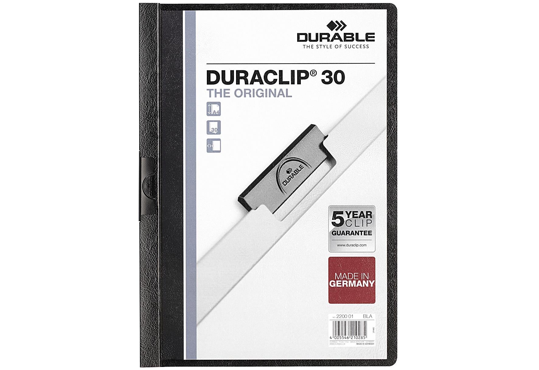 DURABLE Duraclip-Klemmappe A4 schwarz - VPE: 25