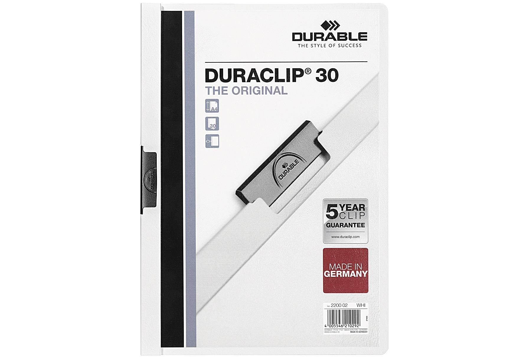 DURABLE Duraclip-Klemmappe A4 weiß - VPE: 25