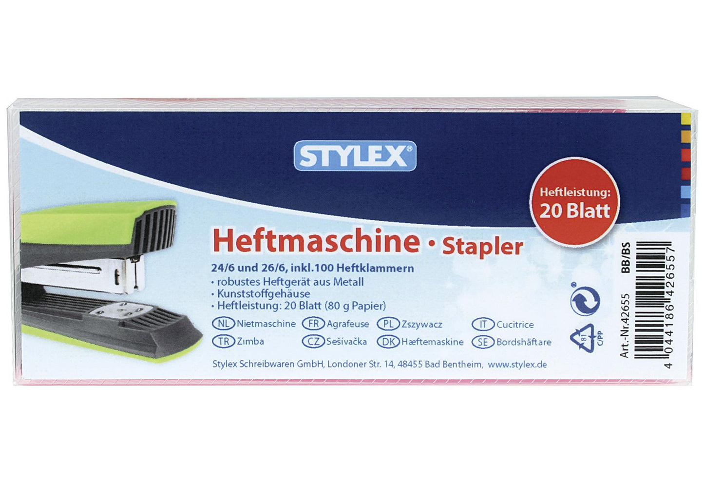 STYLEX Heftgerät sortiert - VPE: 6