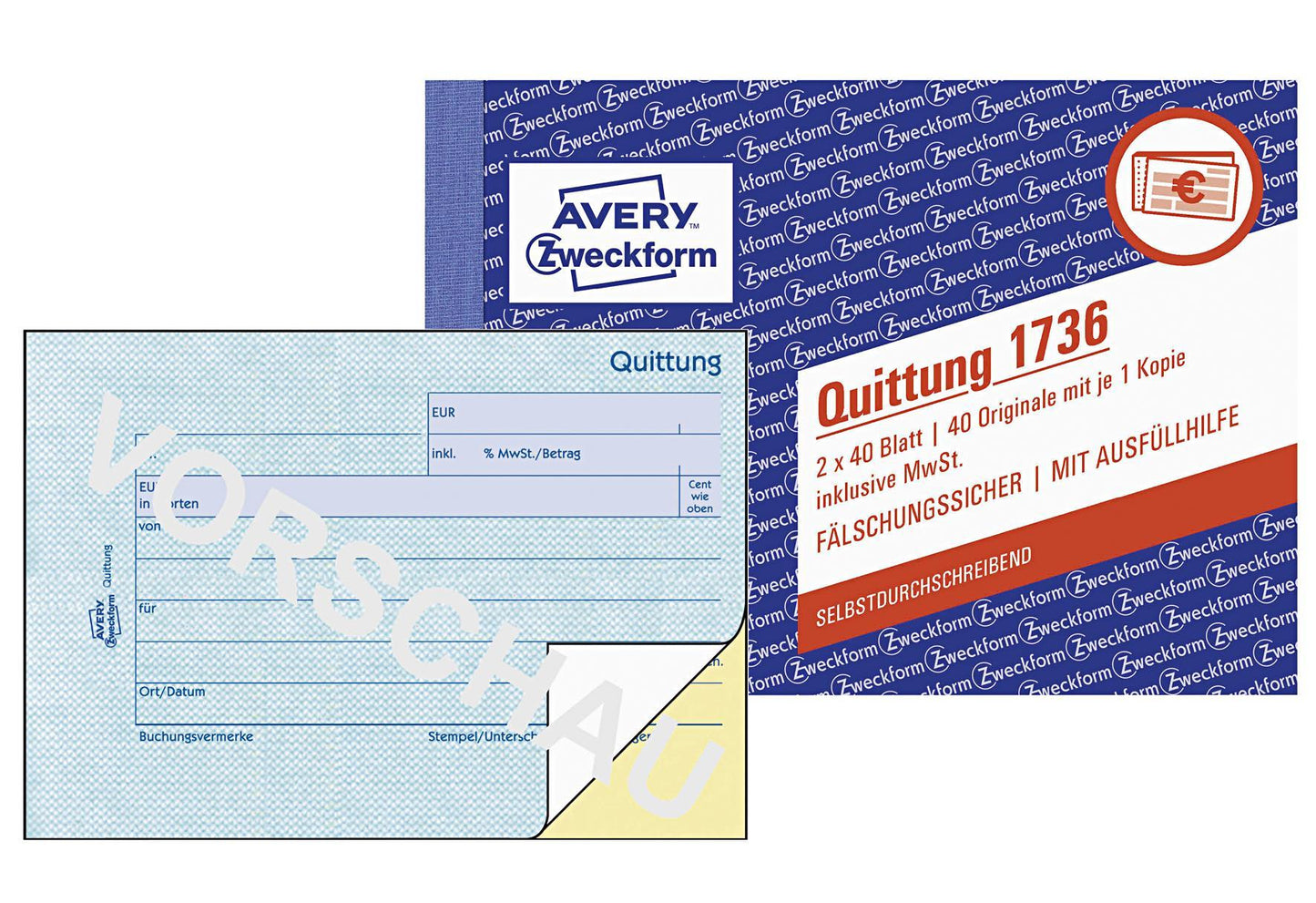 AVERY ZWECKFORM Quittung A6 SD 2x40 Blatt - VPE: 20