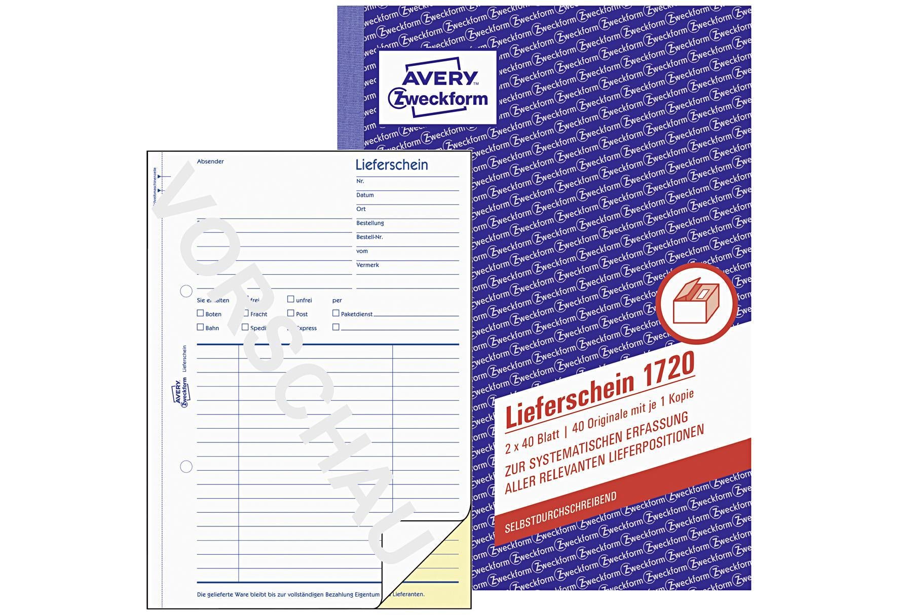 AVERY ZWECKFORM Lieferschein A5 SD 2x40 Blatt - VPE: 10