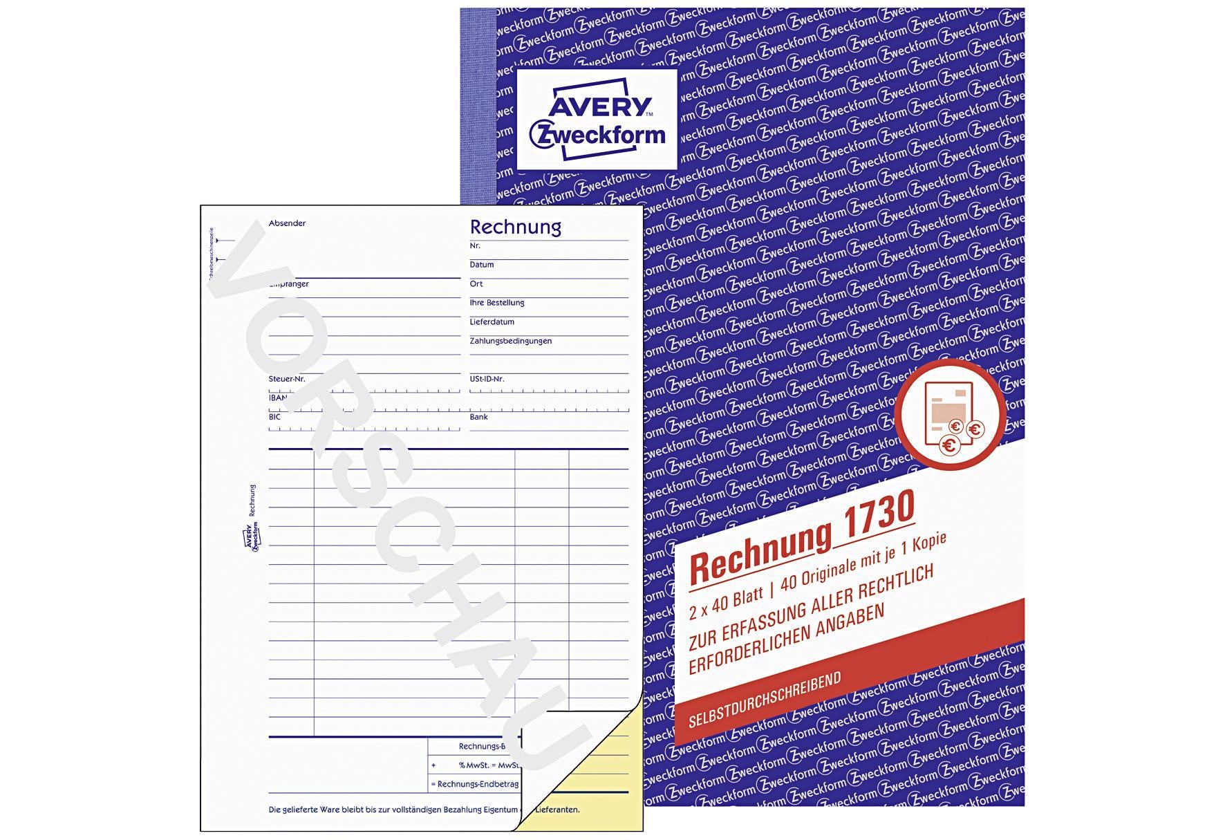 AVERY ZWECKFORM Rechnung A5 SD 2x40 Blatt - VPE: 10