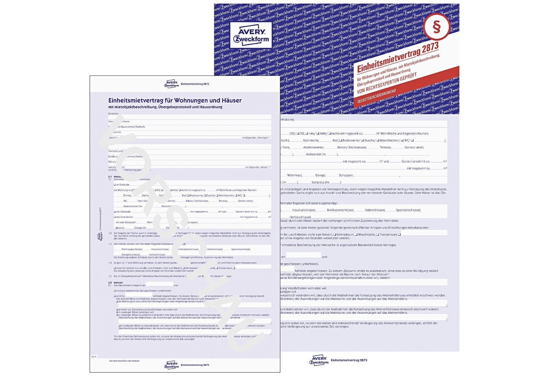 AVERY ZWECKFORM Einheitsmietvertrag A4 SD 2873 - VPE: 5