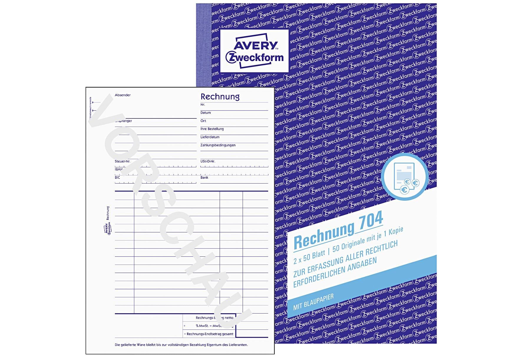 AVERY ZWECKFORM Rechnung 704 A5 2x50 Blatt - VPE: 10