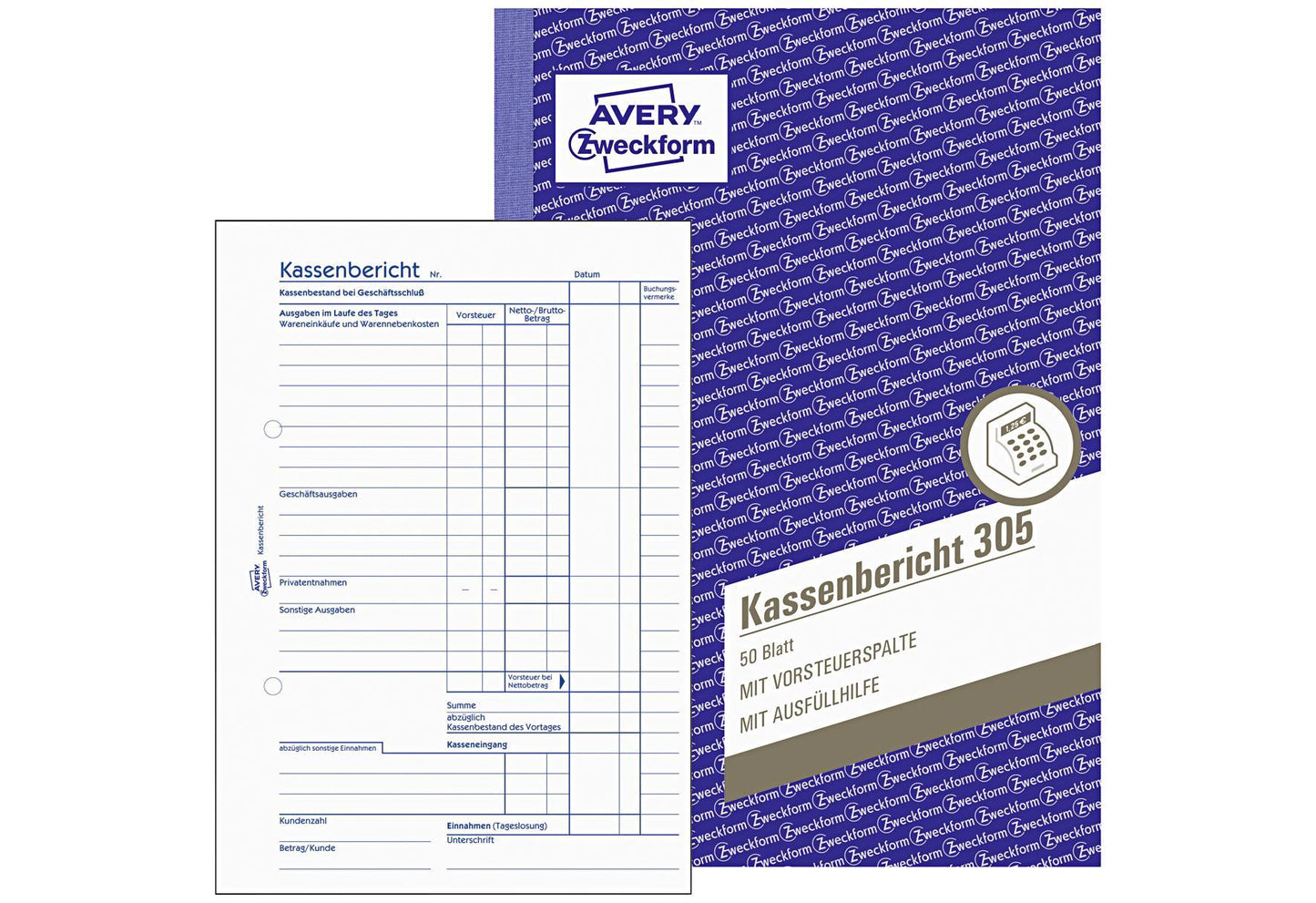AVERY ZWECKFORM Kassenbericht 305 A5 50 Blatt - VPE: 10