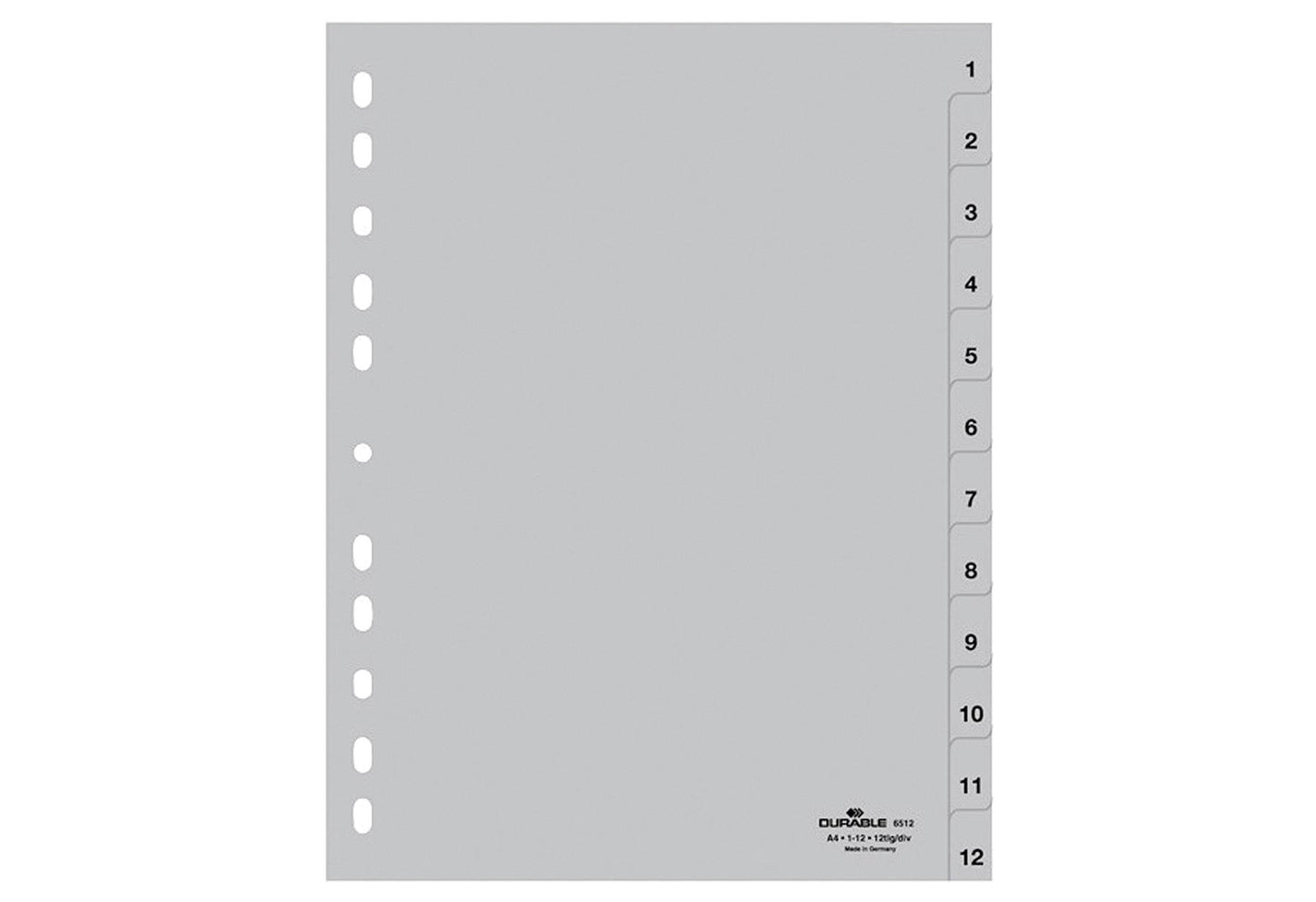 DURABLE Register 1-12 A4 volldeckgrau 12-teilig - VPE: 25