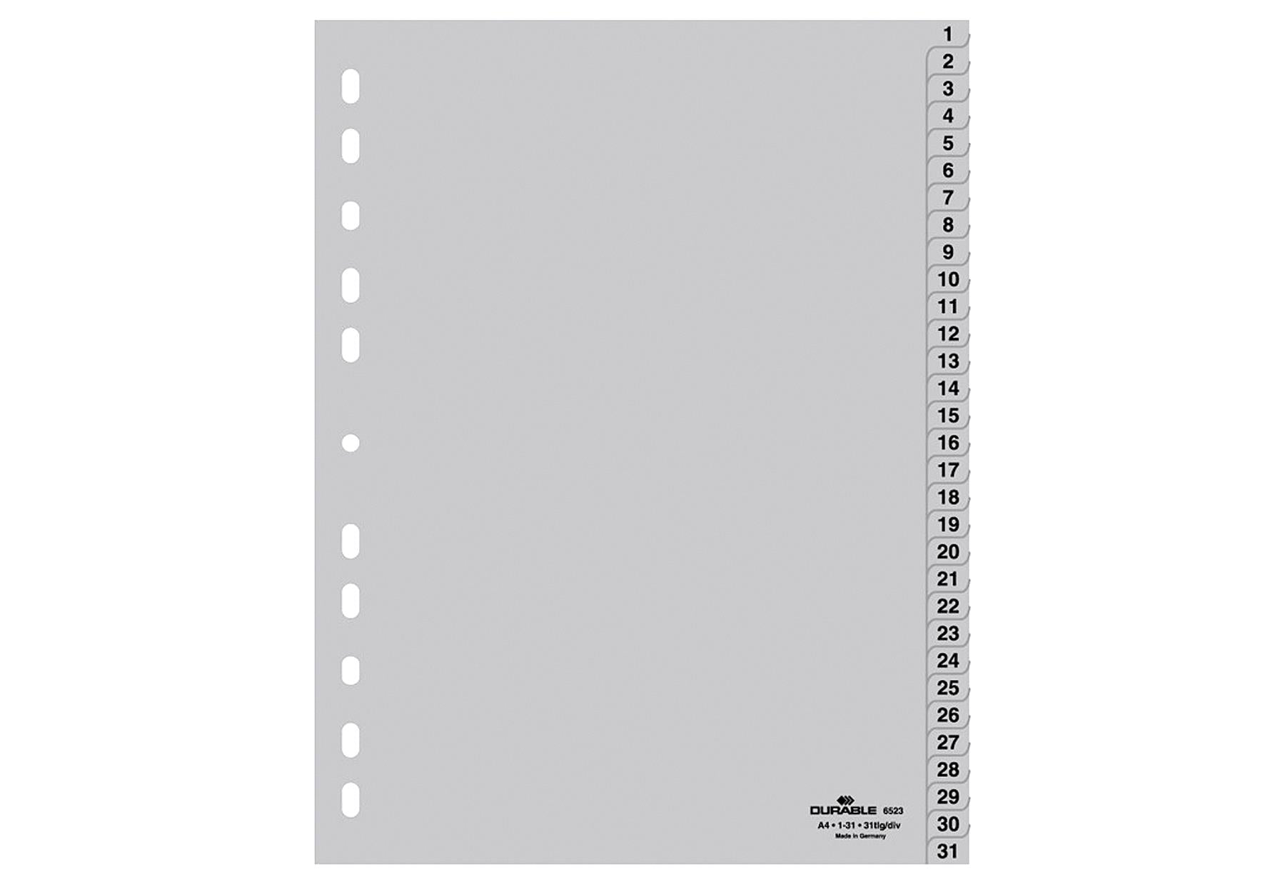 DURABLE Register 1-31 A4 volldeckgrau 31-teilig - VPE: 10