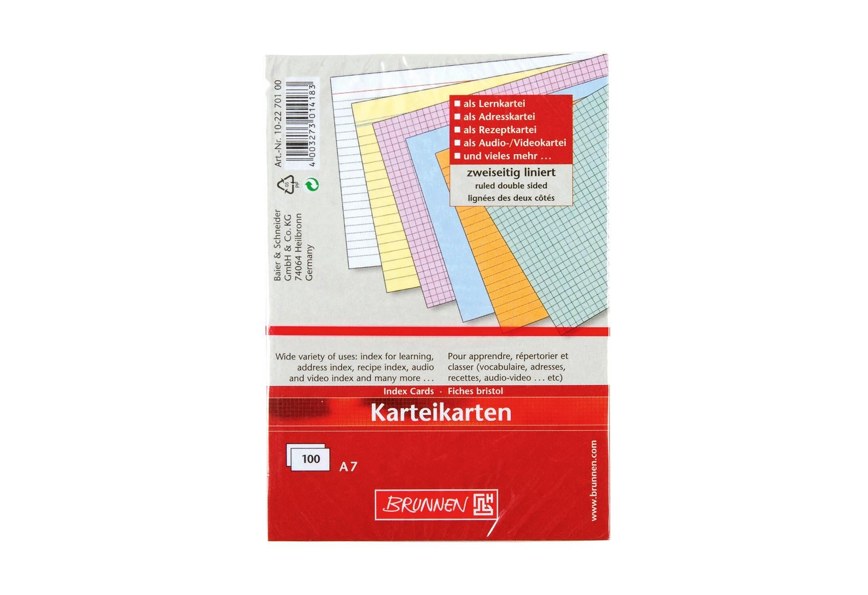 BRUNNEN Karteikarten A 7 liniert 100St 100er Pack - VPE: 10
