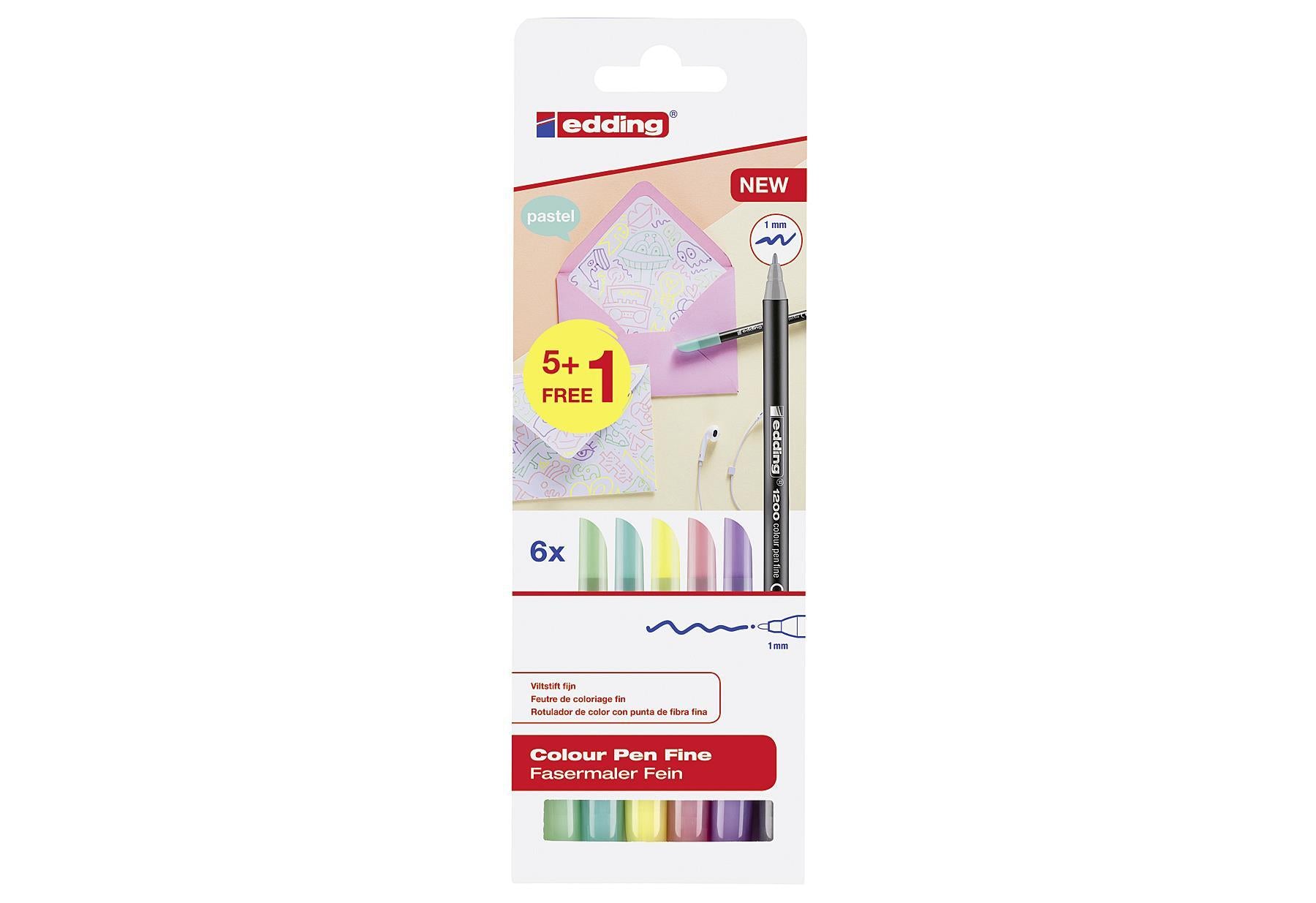 edding Fasermaler Colourpen Fine 1200 'Pastell' 5+1 6-teilig - VPE: 10