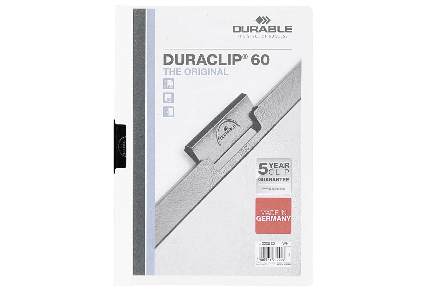 DURABLE DURACLIP Klemmmappe weiß 60 - VPE: 25