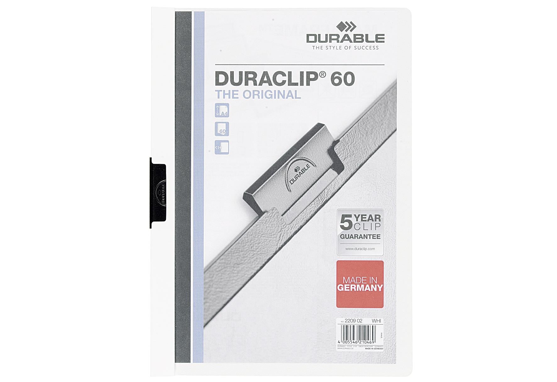 DURABLE DURACLIP Klemmmappe weiß 60 - VPE: 25