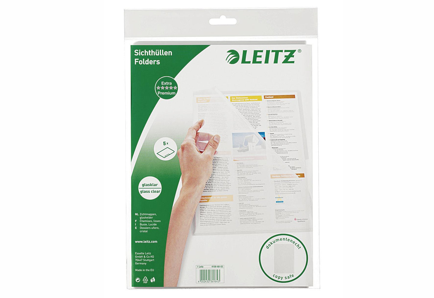 LEITZ Leitz Aktenhülle A4farblos 5er Pack - VPE: 15