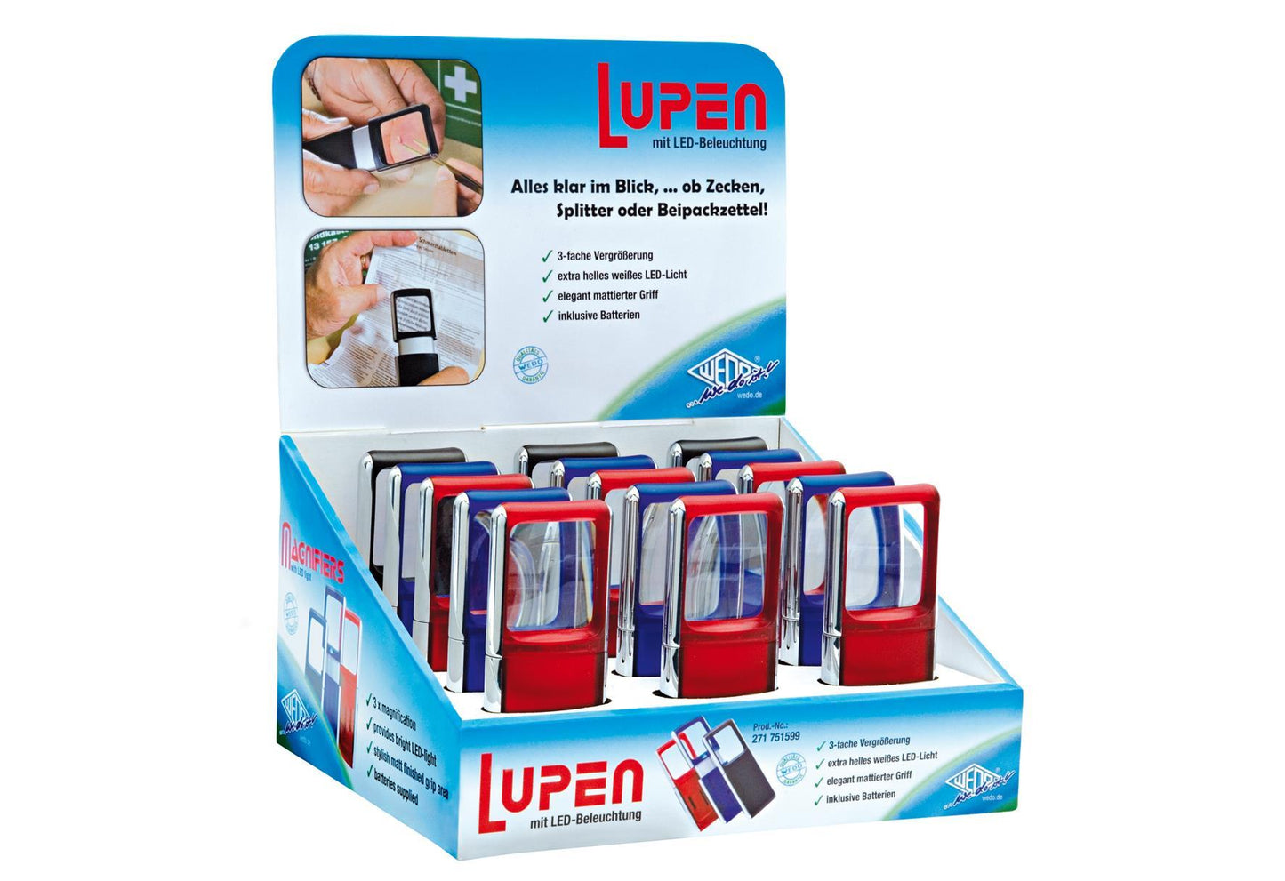 WEDO LED-Rechtecklupe 15er Display 45er Display inklBatterien - VPE: 15