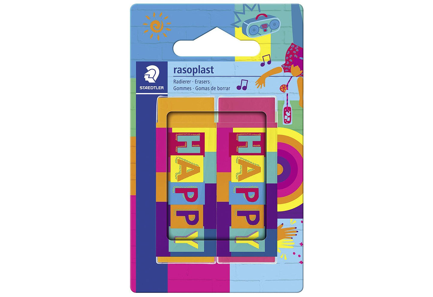 STAEDTLER Radierer 'rasoplast Happy' Blisterverpackung mit je 2 Radierern farblich sortiert - VPE: 6