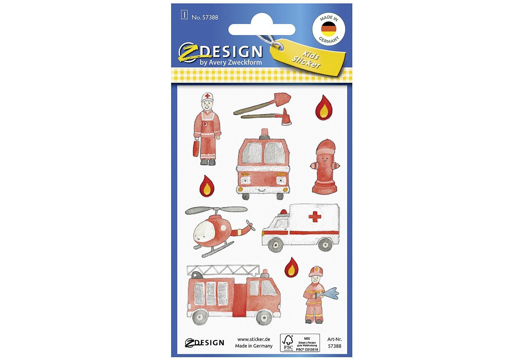 AVERY ZWECKFORM Kinder Sticker 'Feuerwehr und Sanitäter' 57388 - VPE: 10