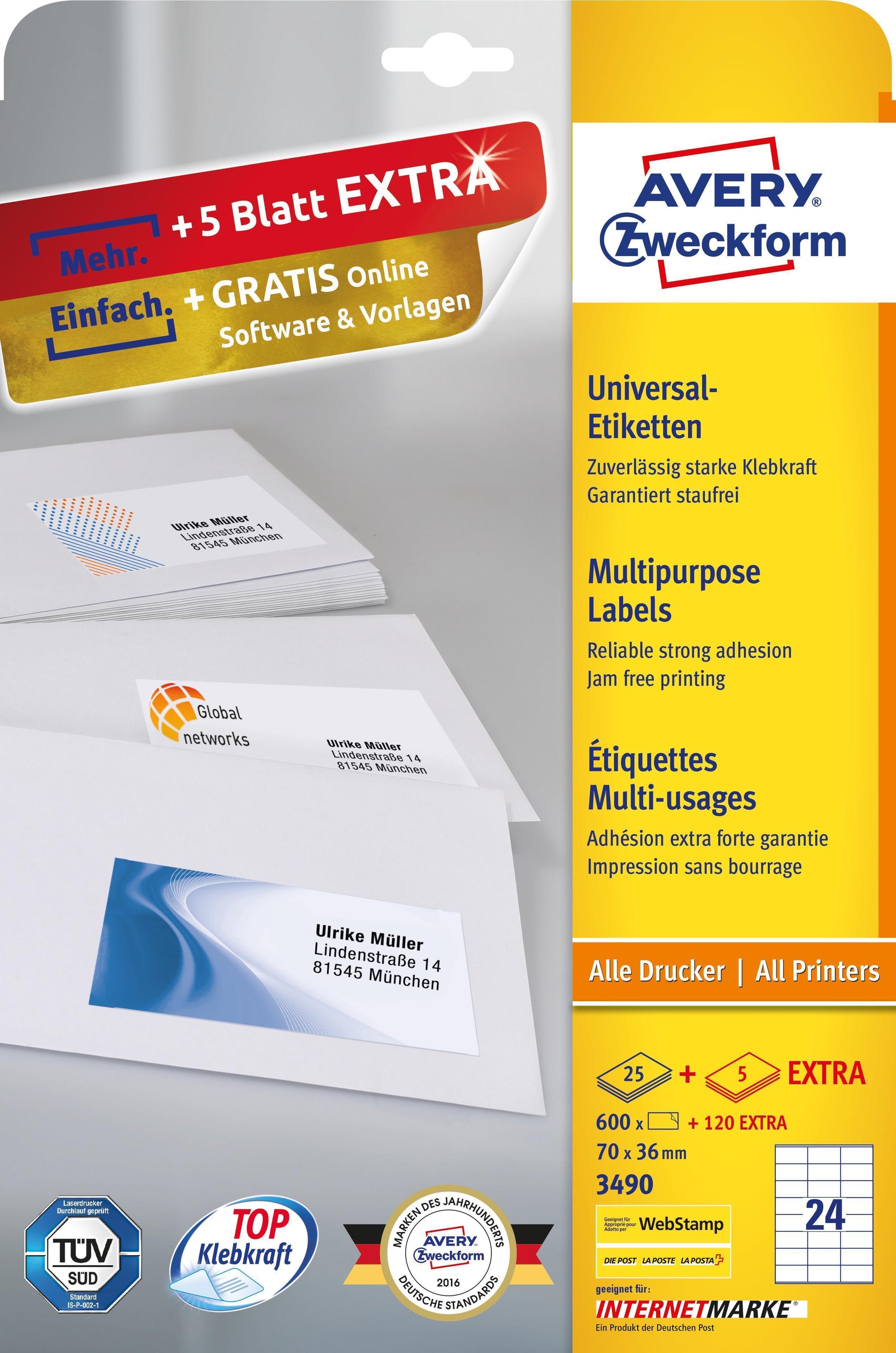 AVERY ZWECKFORM Etik70x36mm INkLasCopy ws 600 Stück