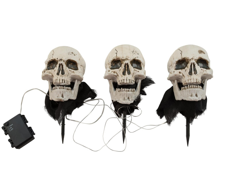 EUROPALMS Halloween Totenköpfe mit Erdspieß 3er-Set 29cm